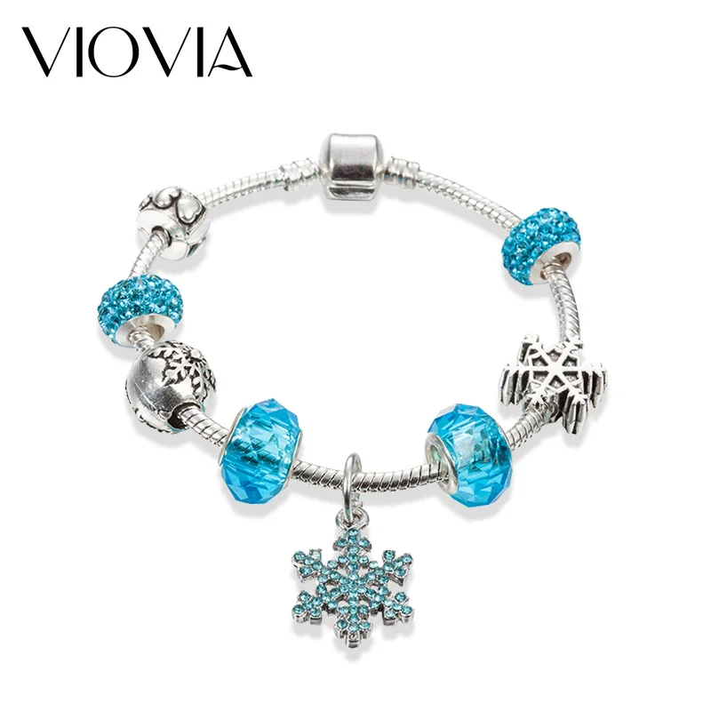 VIOVIA, очаровательный браслет со снежинками, супер стиль, для женщин, сделай сам, Кристальные бусины, подходят для браслетов и браслетов, ювелирные изделия, рождественский подарок B16115