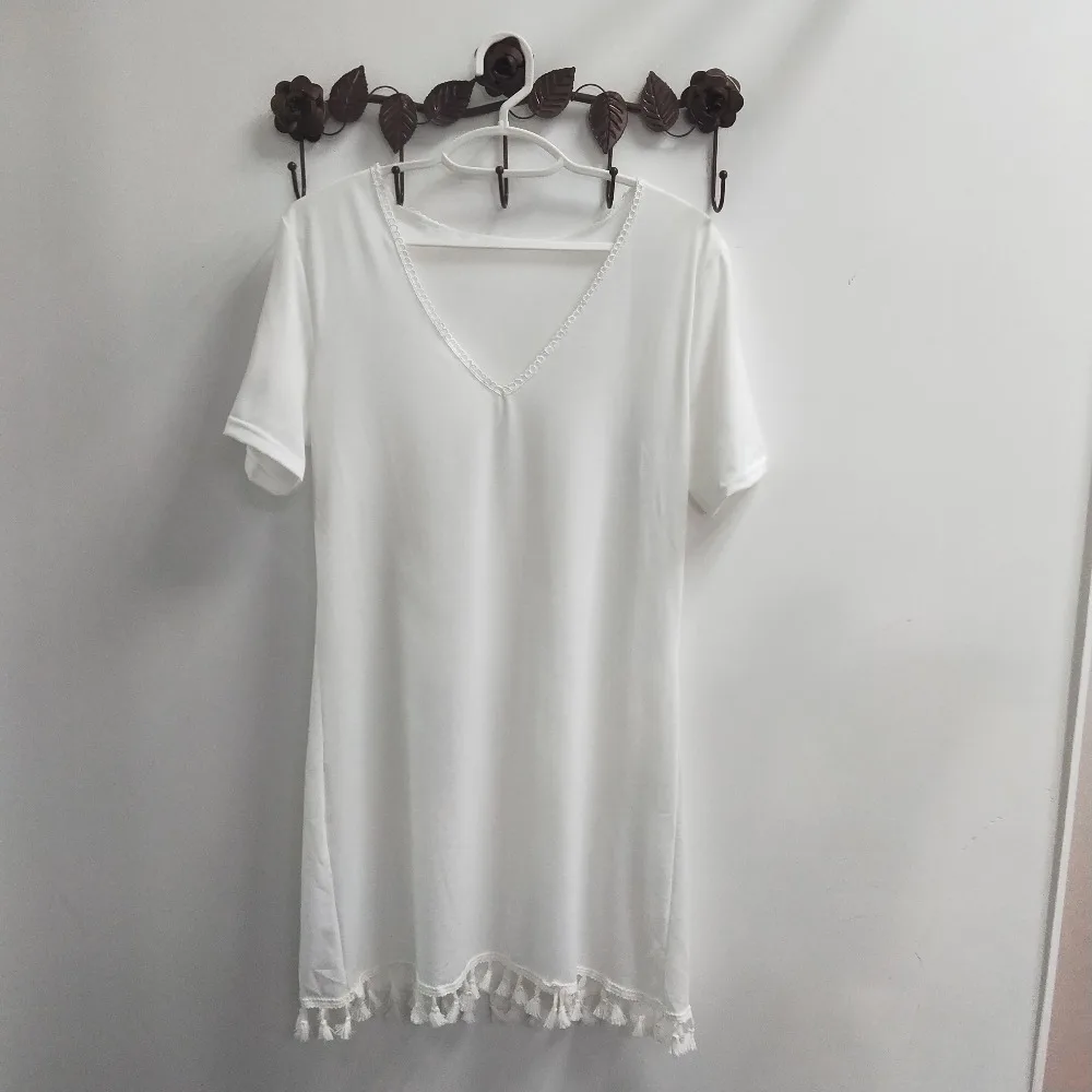 Новинка, белое пляжное платье с v-образным вырезом, сексуальный пляжный купальник, женский купальник бикини, купальный костюм, летняя пляжная одежда, туника