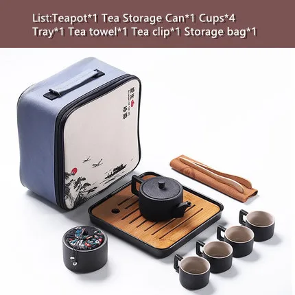 08 Style Tea Set Открытый портативный дорожный чайный набор, черный керамический чайник кунг-фу, чайные чашки, домашний керамический чайный набор для хранения, поддержка логотипа на заказ - Цвет: 08 Style Tea Set