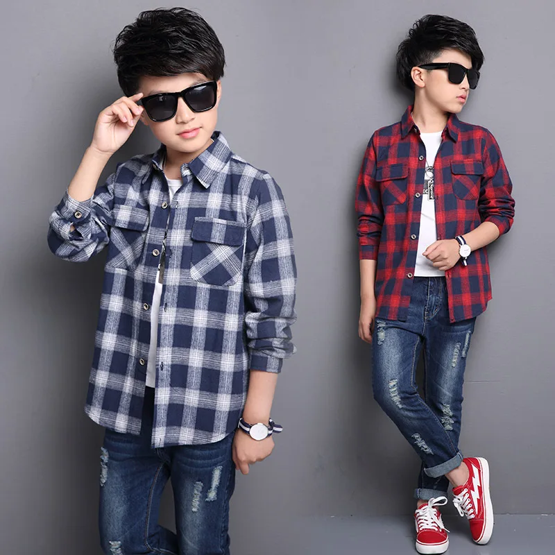 Детские рубашки для мальчиков клетчатые топы с длинными рукавами Осенняя