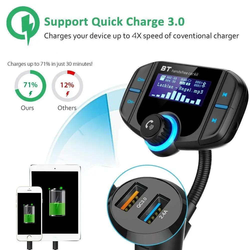 FM передатчик модулятор QC 3 0 быстрое зарядное устройство громкой связи Bluetooth
