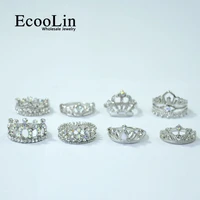 10pcs ecoolin jewelry fashion zircon shiny crown silver plated rings lots for women bulk packs lr4024
