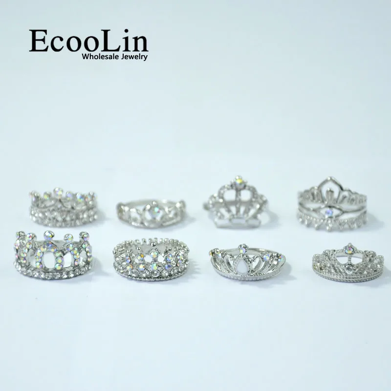 Бижутерия EcooLin 10 шт. модные циркониевые блестящие посеребренные кольца с короной