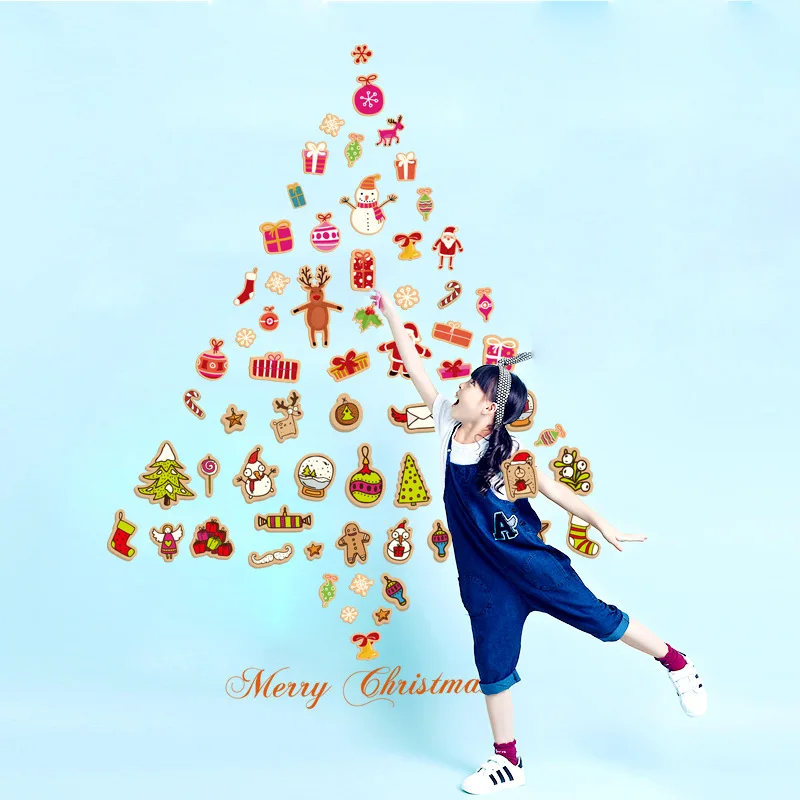 Наклейка на стену в виде рождественской елки еда Санта Клаус 70*50 см Съемный