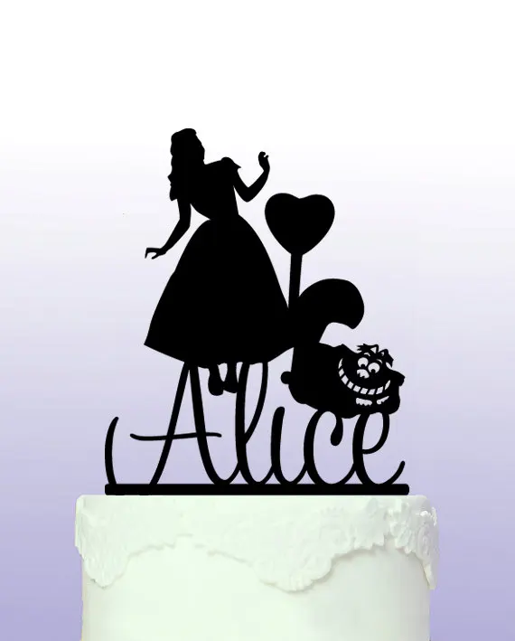 

Acylic Alice In Wonderland Personalised first name birthday cake topper girl princess baby shower party decorations