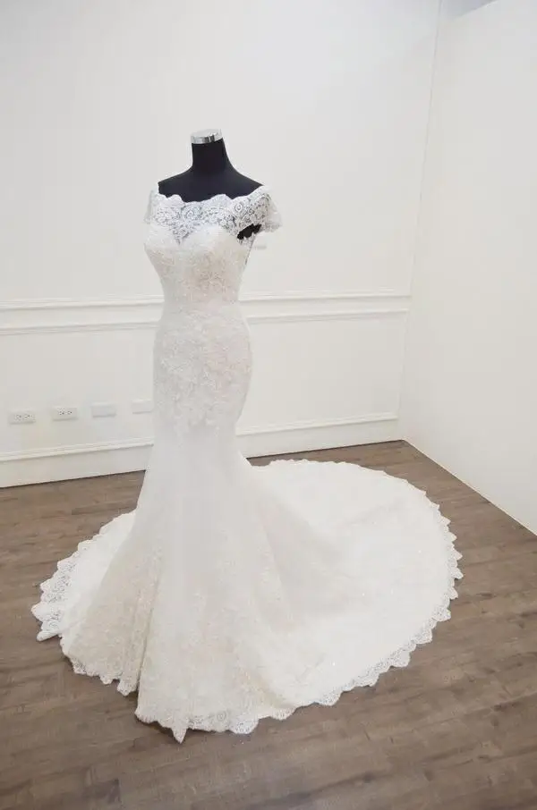 Vestido De Novia свадебное платье русалки с вырезом лодочкой и коротким рукавом свадебное платье Robe mariee сексуальное кружевное свадебное платье