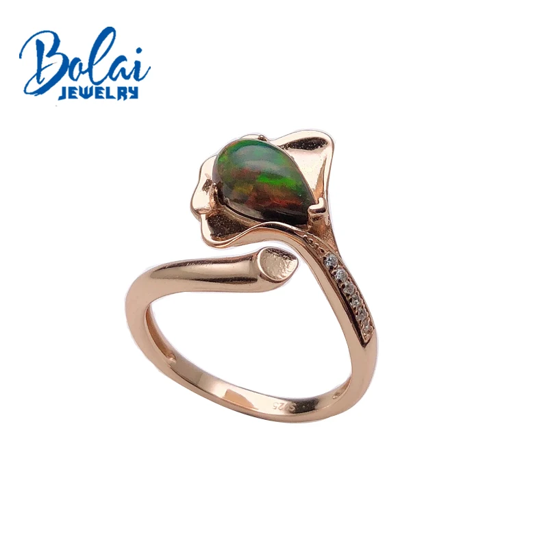 

Bolaijewelry,natural opal gemstone pear 6*9 lotus leaf simple rings 925 sterling silver fine jewelry for woman anniversary gift