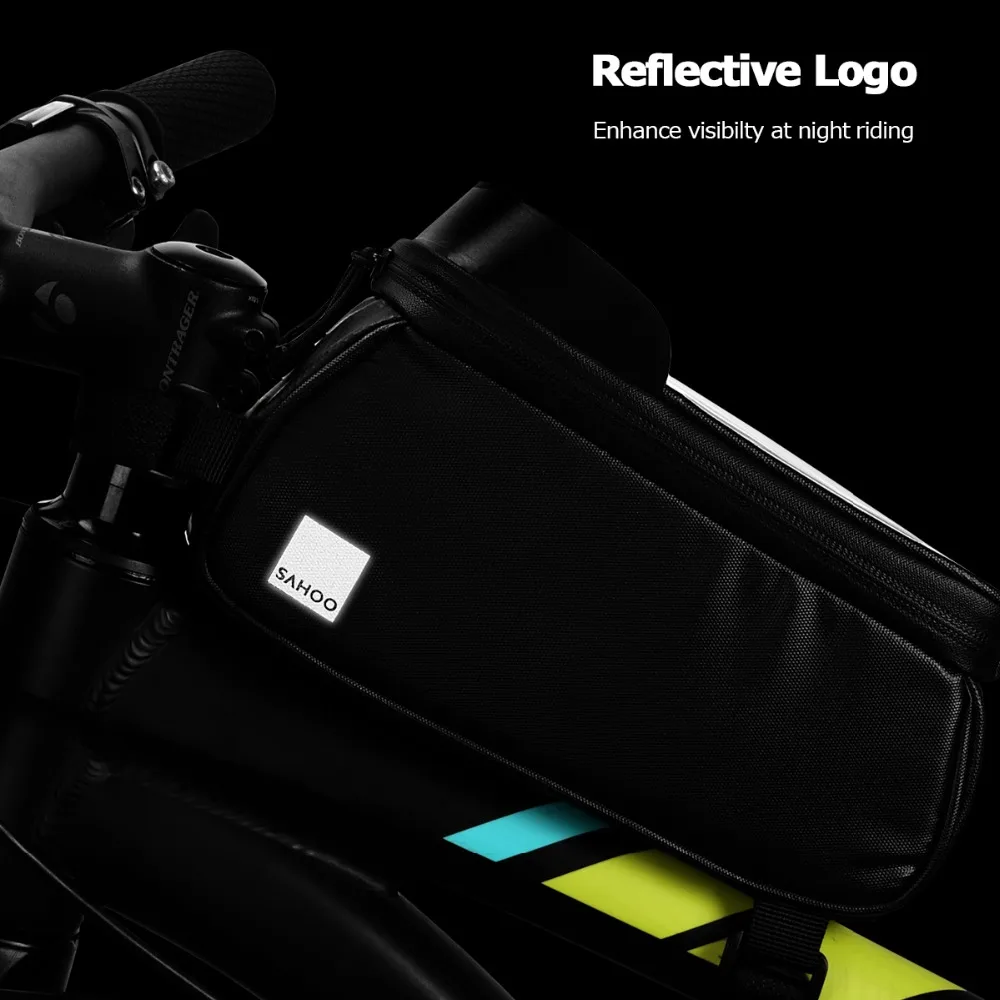 Sahoo 122053 Cycling Bicycle Waterproof Touchscreen Front Frame Top Tube Bike 6.5in Cell Mobile Phone Bag Pannier Pack Holder