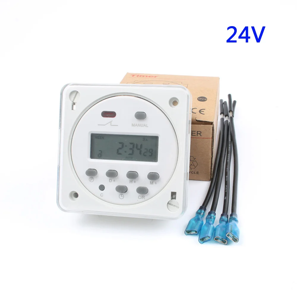 24V CN101A с крышкой 4 шт. провода цифровой ЖК-дисплей мощность Программируемый CN101 таймер реле времени с защитной крышкой еженедельно 7 дней - Цвет: 24V
