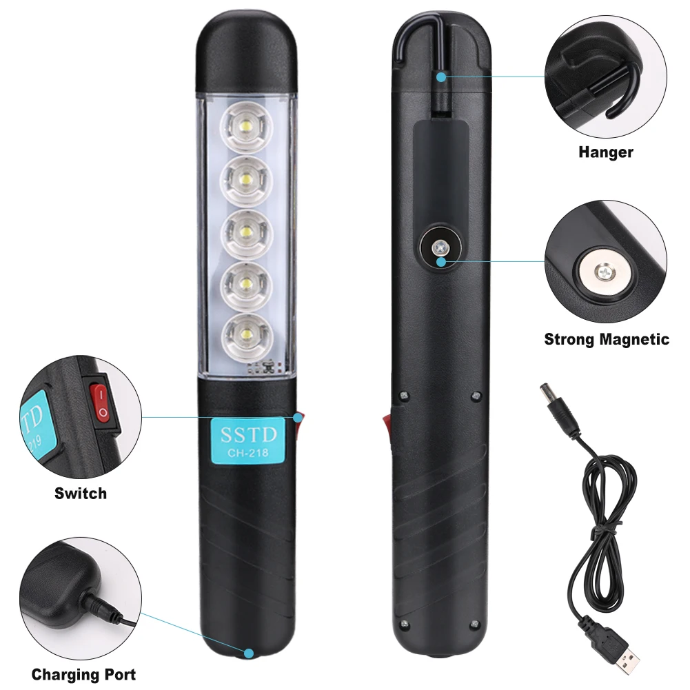 Светодиодный светильник-вспышка с зарядкой от usb, 5 шт., ручной светильник, магнитный фонарь для ремонта автомобиля, работающий аварийный светильник с батареей
