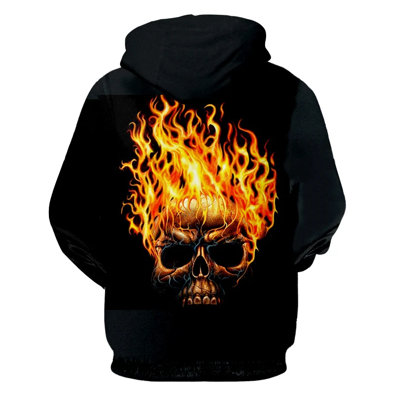 Толстовка OGKB Мужская с капюшоном 3d принтом в виде пламени и черепа хип-хоп