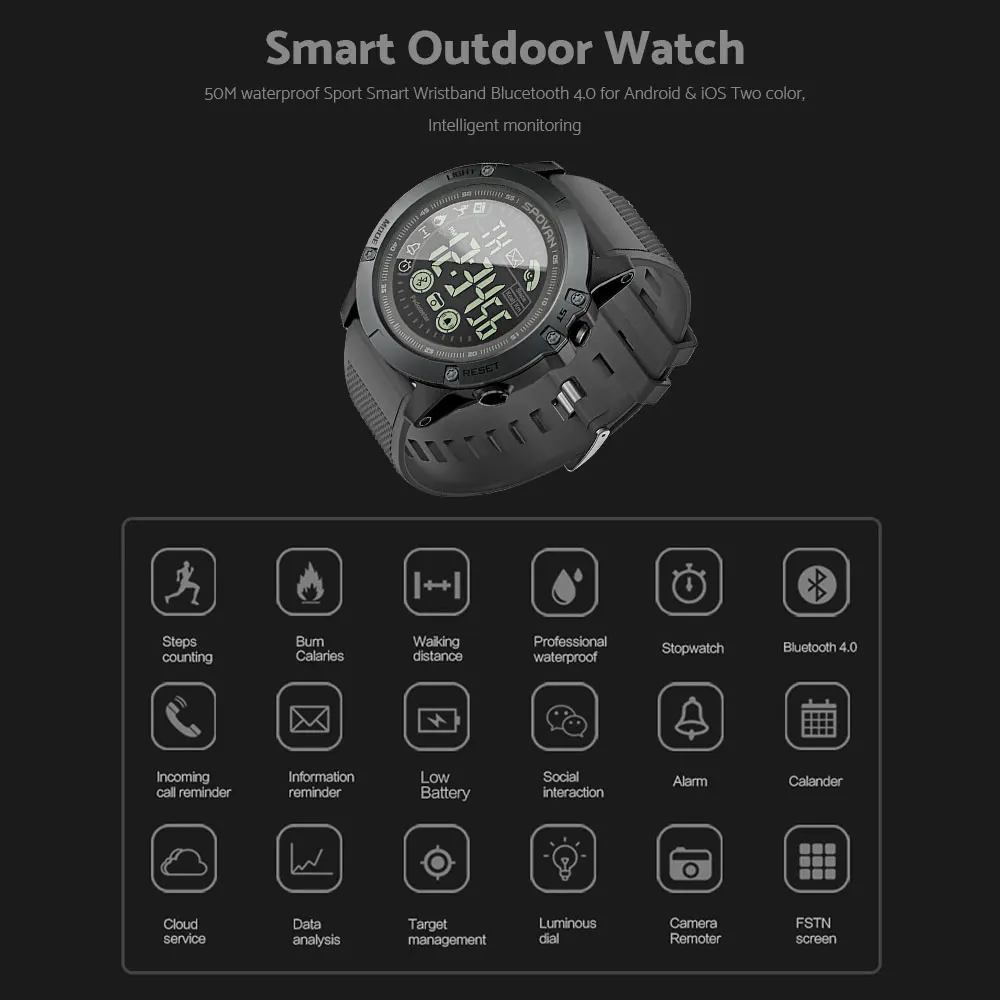 spovan smart watch men professional 5atm waterproof bluetooth call reminder digital alarm clock for ios android phone free global shipping