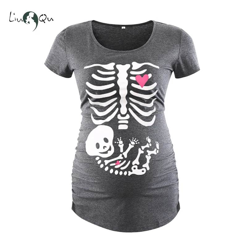 Футболка для беременных с черепом и скелетом на Хэллоуин Одежда Ropa Embarazada Cool Bone