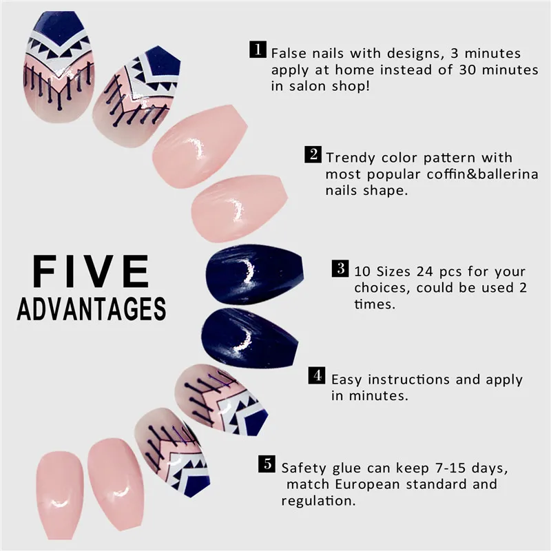 24 шт. глянцевые акриловые накладные ногти для балерин|press on nails|press onfake tips |