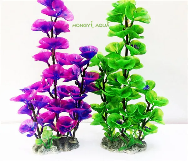 

1 piece plastic fish tank aquarium decoration landscape simulation aquatic plants green purple artificial plastic flower 28cm