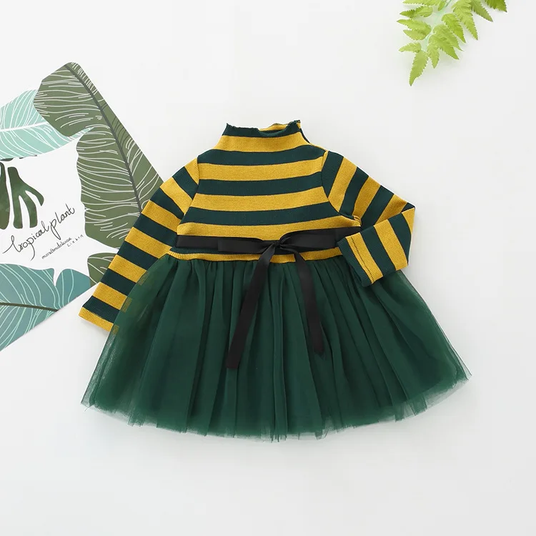Абы платье в полоску для девочек Повседневное Весна Осенняя одежда детей бантом