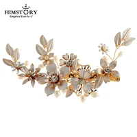 himstory gold leaf bridal hairgrips pearl floral hair clips wedding hair accessories bridal hairpins party women hair jewelry