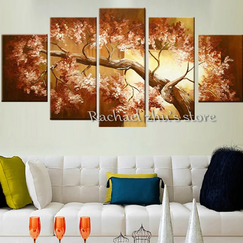 Ручная роспись абстрактный цветок дерево пейзаж картина маслом на холсте 5 шт.