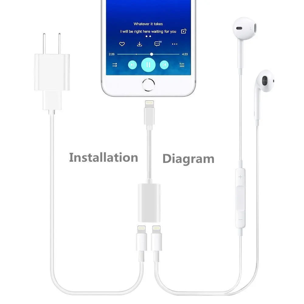 Адаптер FOXSUN Dual для Lightning аудиоразъем наушников и разветвитель зарядки iPhone X/ 8/7