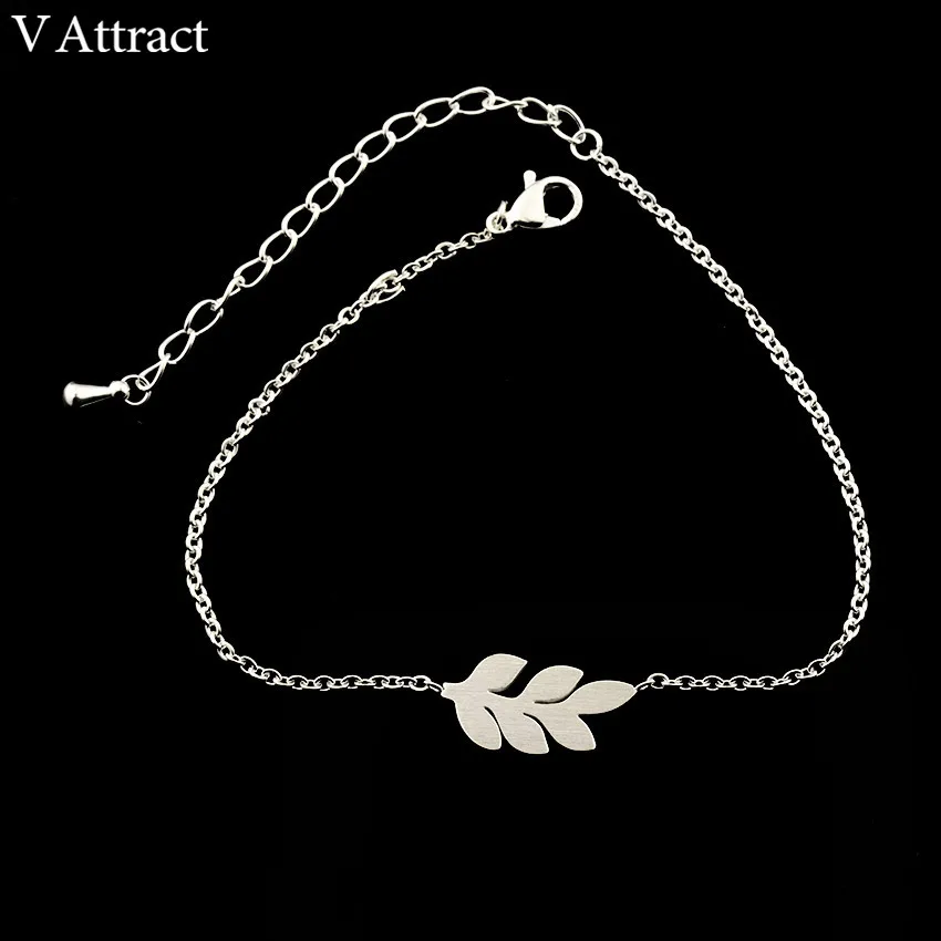 V Attract Minimalistic Plant Jewelry Stainless Steel Chian Simple Leaf Bracelet For Women Rose Gold Pulsera Climbers | Украшения и