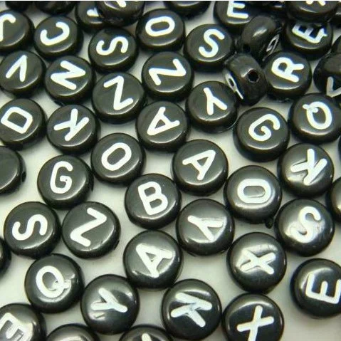 

Оптовая продажа, черные акриловые бусины-разделители с буквами алфавита 4*7 мм, 500 шт., круглые плоские бусины для браслетов «сделай сам», аксессуары для ювелирных изделий