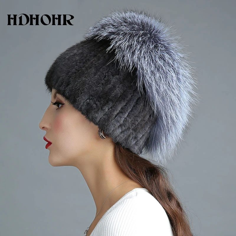 HDHOHR 2020 Новая меховая шапка для зимы женская из натурального меха норки с мехом
