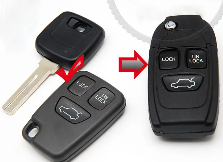 Модифицированный складной ключ брелок с 3 кнопками для Volvo S80 S70 V70 C70 S40 V40 XC90 XC70 5