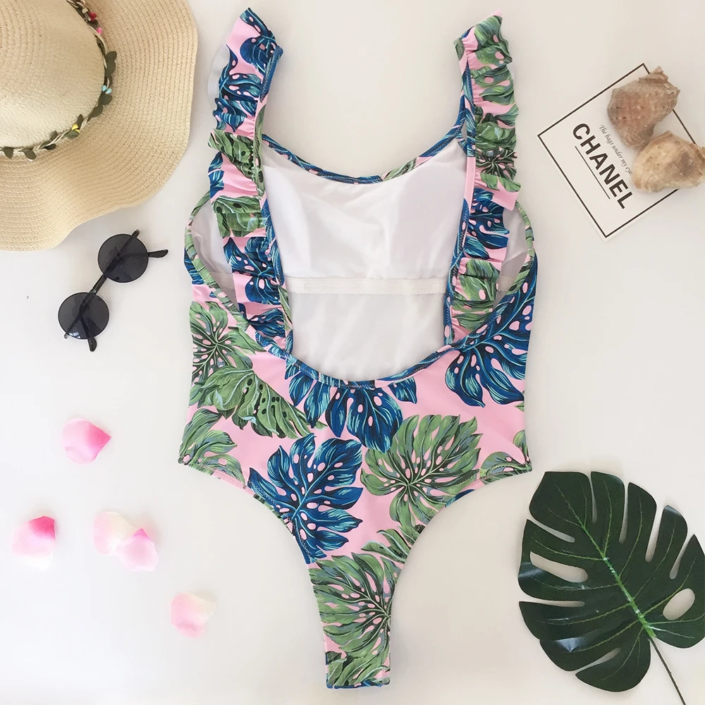 2018 г. пикантные Одна деталь купальник женский Для женщин с принтом листьев