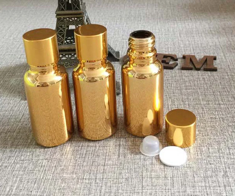 

20ml glass essential oil bottle golden plated small bottle aluminum cap essential oils small sample container packaging 100pcs
