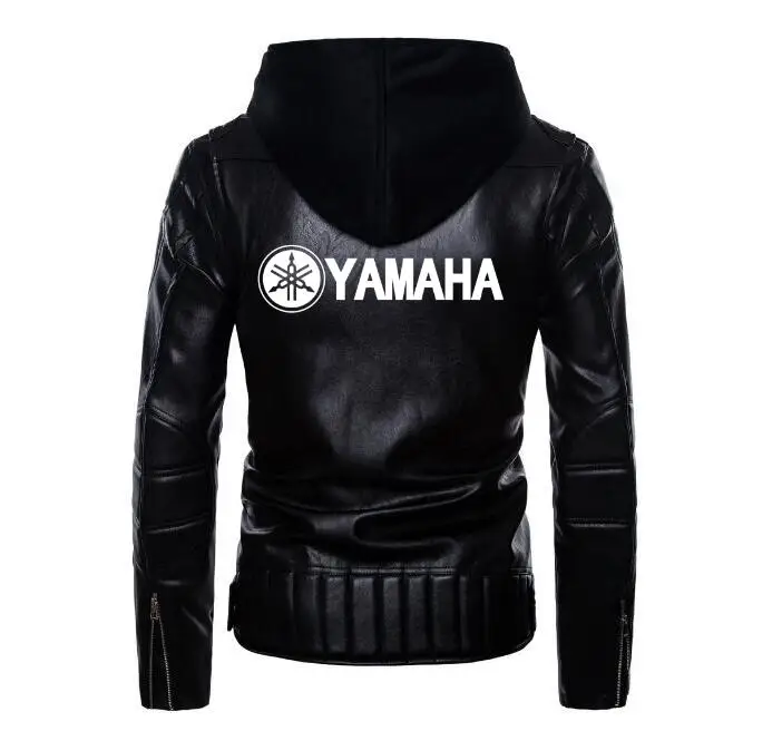 Модная Новая черная кожаная куртка с капюшоном yamaha мужская Тонкая мотоциклетная