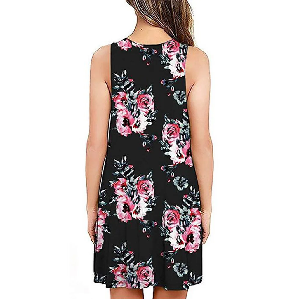 Женское пляжное платье без рукавов Feitong повседневное мини-платье с цветочным