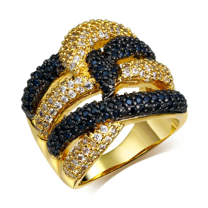 Новый большой Белое и черное кольцо Rhodium Gold цвет кубического циркония Кольца