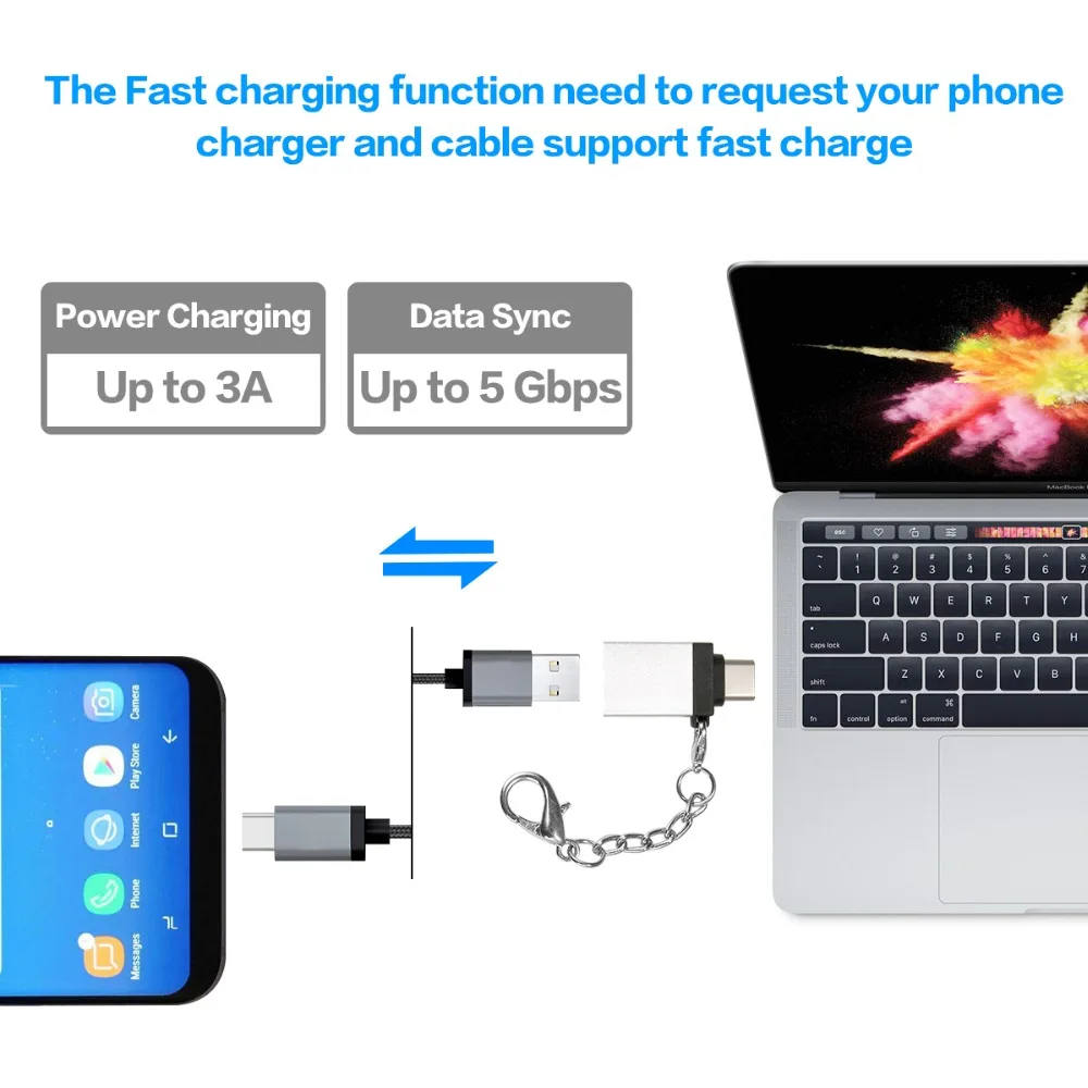 Адаптер Tongdaytech Type C USB к A OTG адаптер конвертер с брелоком для Macbook Samsung S10 S9 S8 Plus LG G5