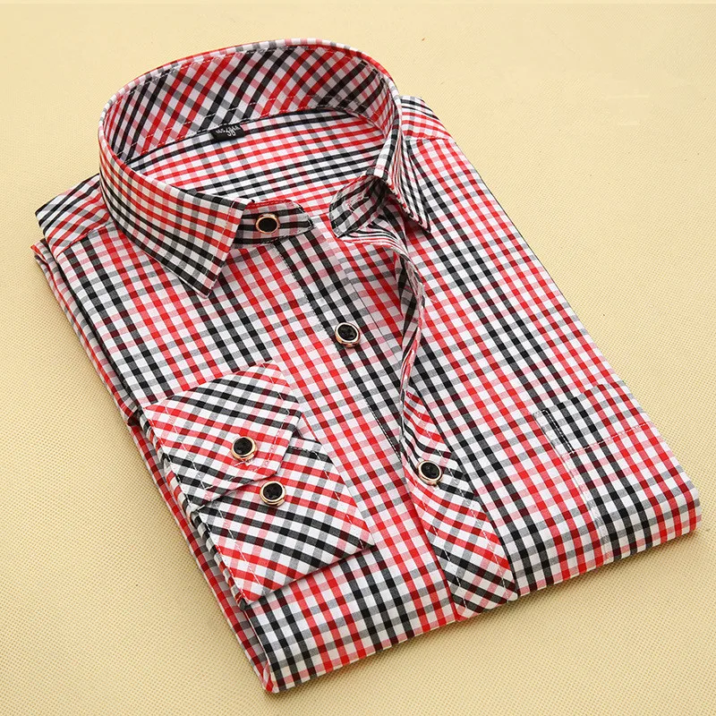 2016 Мужчины Весна Клетчатые Рубашки С Длинным Рукавом Хлопок Повседневная Тонкий