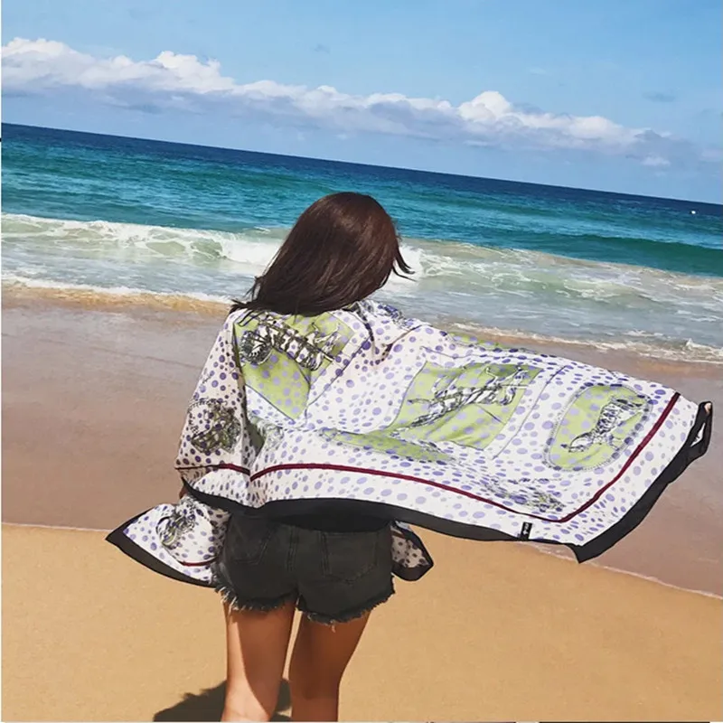 

summer beach travel slik scarf shawl Printing luxury Shawl Woman Seaside Holiday Sunscreen Scarves