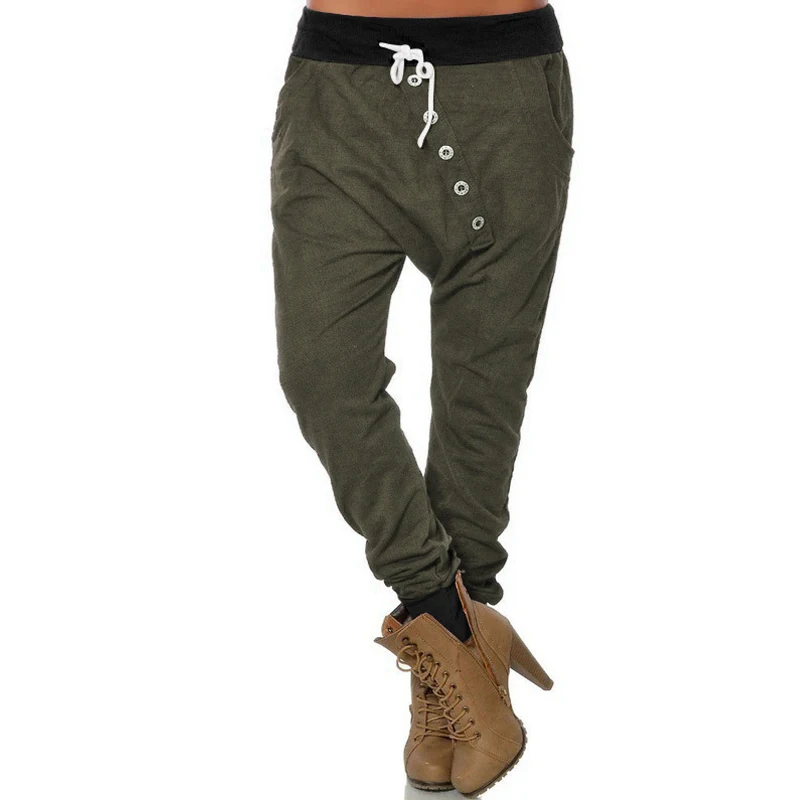 Шаровары женские однотонные на пуговицах повседневные брюки для тренировок с