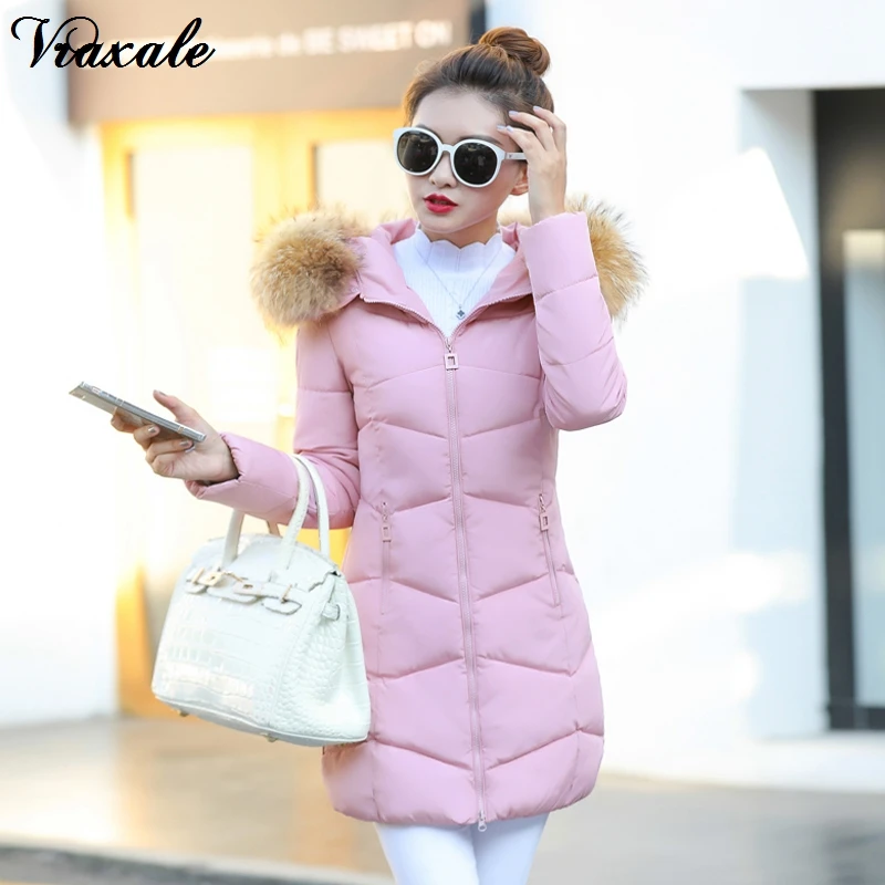 Vraxale 2017 Winter New Cotton-padded Jacket Medium-long Wadded Female Thickening Slim Large Fur Collar Parkas | Женская одежда