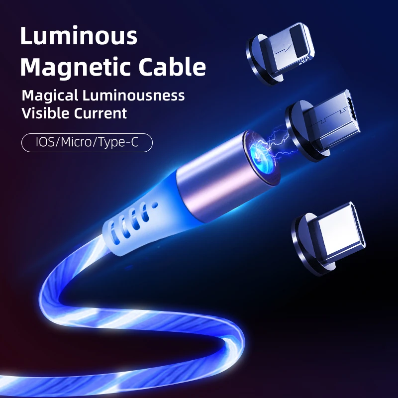 SUNPHG поток световой Магнитный кабель светодиодный светильник Micro USB шнур Тип C кабель зарядного устройства для iPhone samsung мобильный телефон зарядный провод