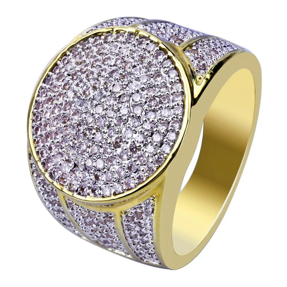 Хип Хоп рок Iced Out Bling Ювелирное кольцо золотого цвета микро проложить кубический