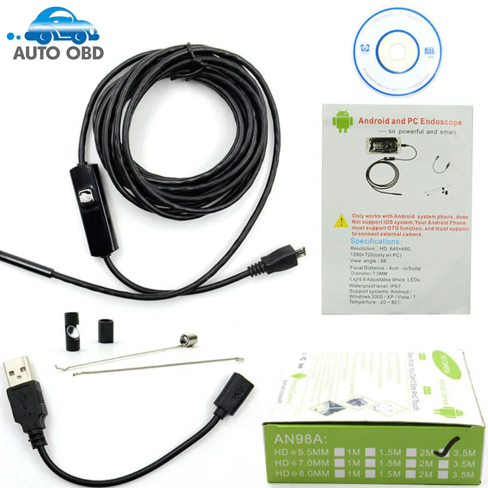 3 5 м 7 мм Жесткий гибкий кабель с ПВХ изоляцией USB эндоскоп Камера для OS
