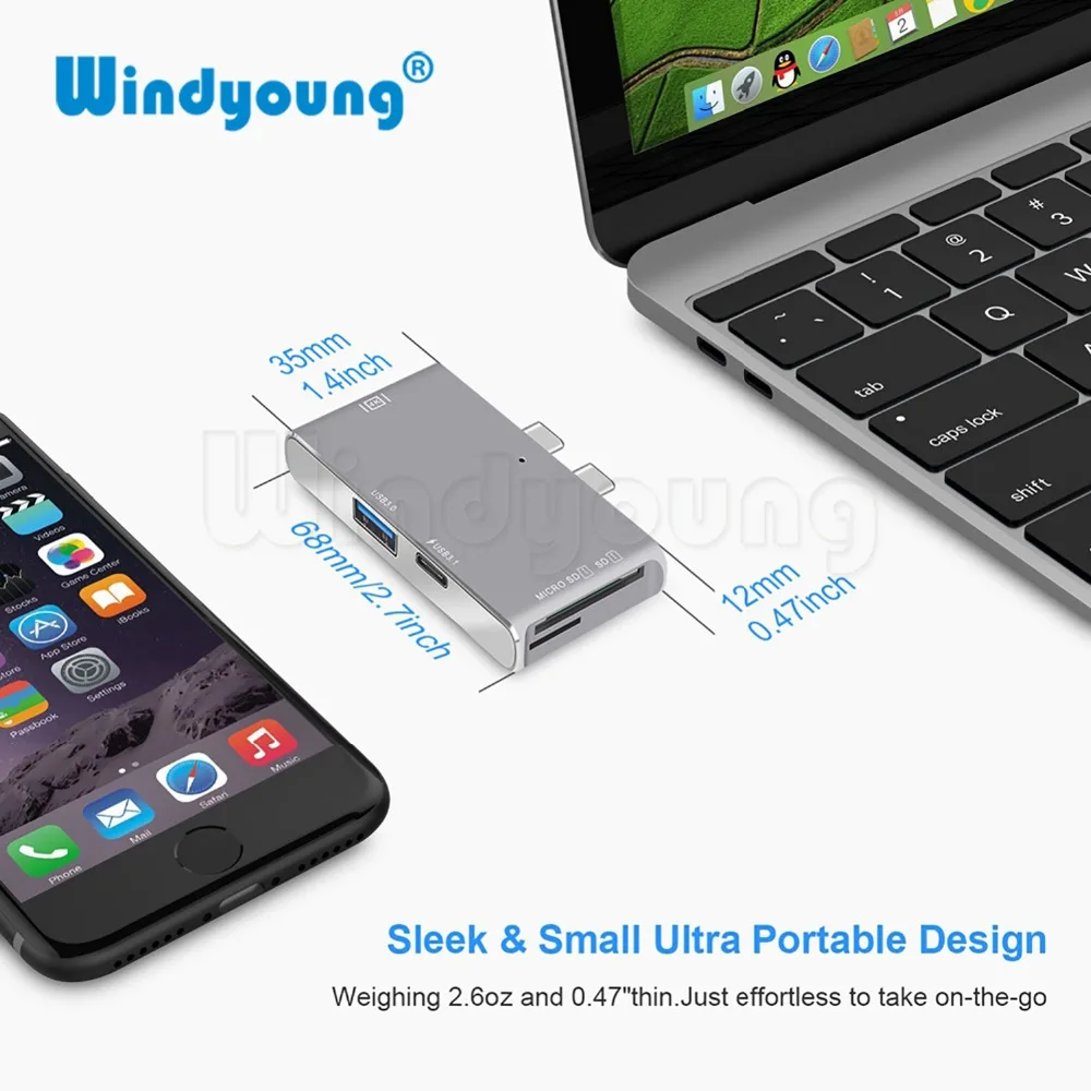 USB концентратор Windyoung HDMI 4k для MacBook Pro thunderbolt 3 Type C с кардридером TF SD карт быстрое