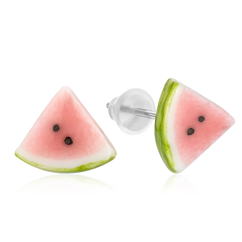 METOO Fashion Watermelon earrings Cantaloupe children kids Fruits Earrings Ceramic Handmade|Серьги-гвоздики| |