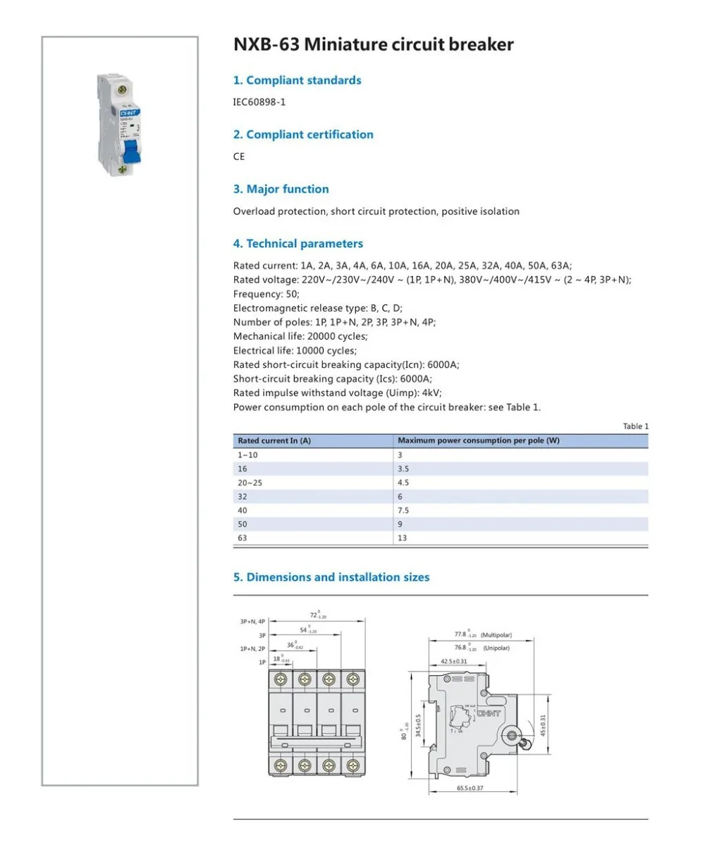 CHINT Мини автомат защити цепи NXB-63 2 полюса C type1A 2A 3A 4A 6A 10A 16A 20A 25A 32A 40A 50A 63A MCB C45 автомат защити цепи DZ47-63