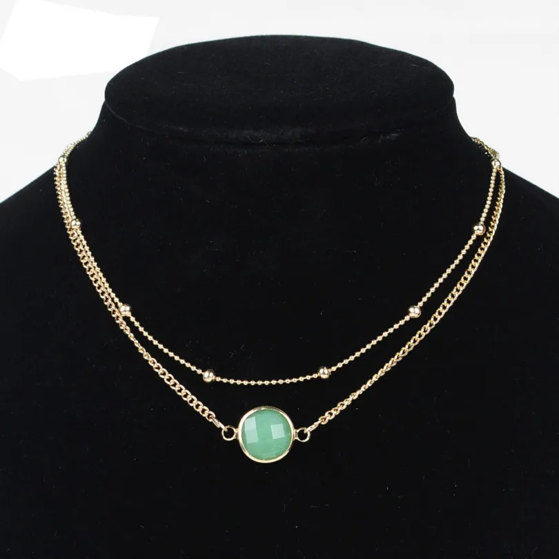 Корейская простая Двойная Цепочка с драгоценными камнями Короткое женское