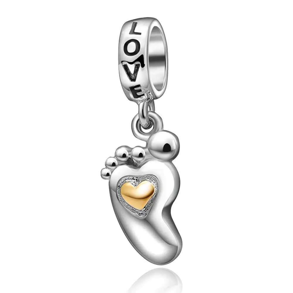 01 Soulbeads бусины из стерлингового серебра 925 пробы детские ноги сердце Шарм Кулон Fit Pandora браслет Детские следа серии - Цвет: 01