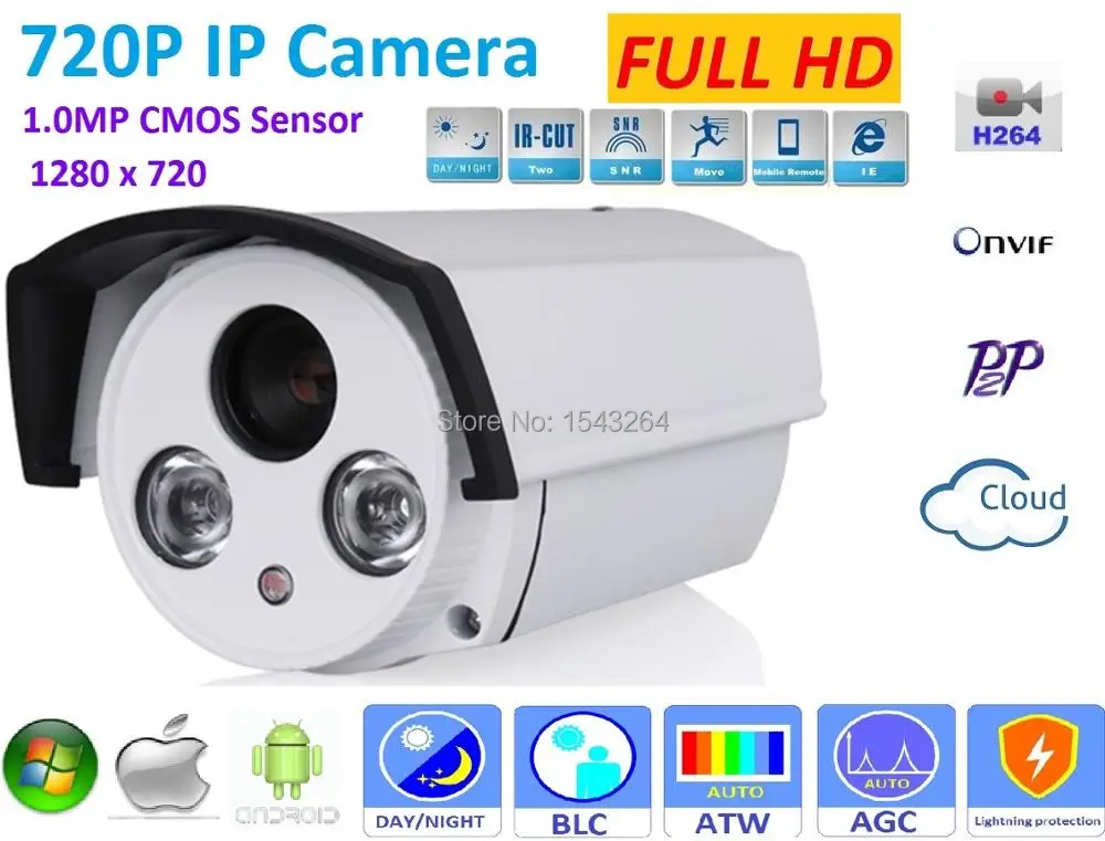 Newtype 1280*720 P 1.0mp Мини Пуля H.264 720 IP Камера ONVIF Водонепроницаемый в/Открытый ИК ночное