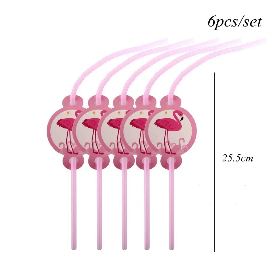 6pcs straws 1 Набор, серия фламинго, одноразовая посуда, бумажная тарелка/чашка, декор стола, тема для летней вечеринки, свадьбы, предметы для украшения дня рождения - Цвет: 6pcs straws