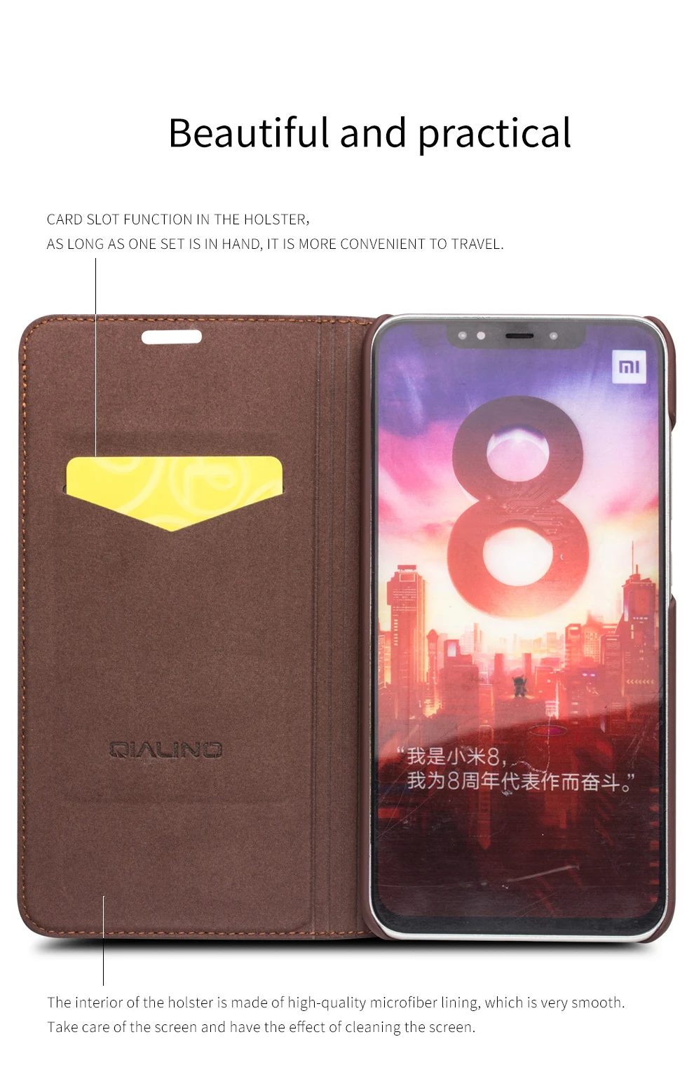 QIALINO Чехол-книжка из натуральной кожи с отделением для карт для Xiaomi mi 8, винтажный Чехол ручной работы с полной защитой для телефона Xiao mi 8 6,21 дюймов