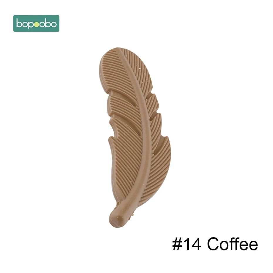 Coffee Feather Bopoobo 20 шт. силиконовый бисер с перьями для малышей, маленький стержень для детей, Детский силиконовый Прорезыватель для зубов с перламутровыми листьями, силиконовый Прорезыватель для грызунов - Цвет: Coffee Feather