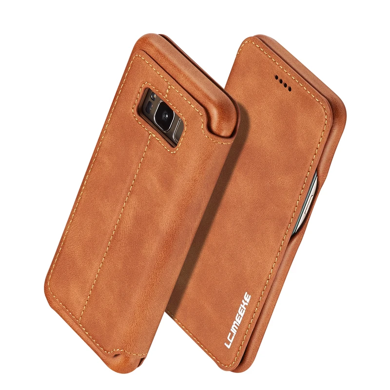 Роскошный кожаный чехол книжка с откидной крышкой для Samsung Galaxy S8 подставкой